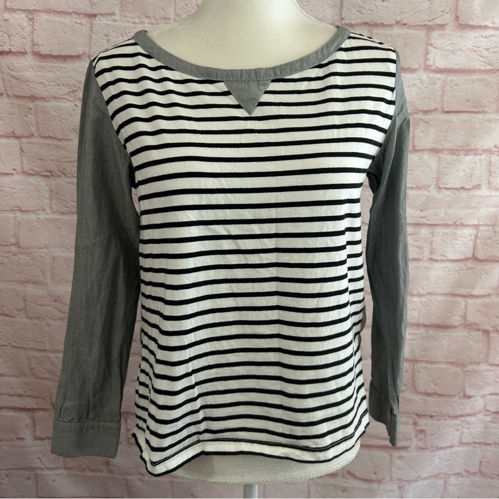 Postmark by Anthropologie womens top black white stripes roll tab sleeve size XS